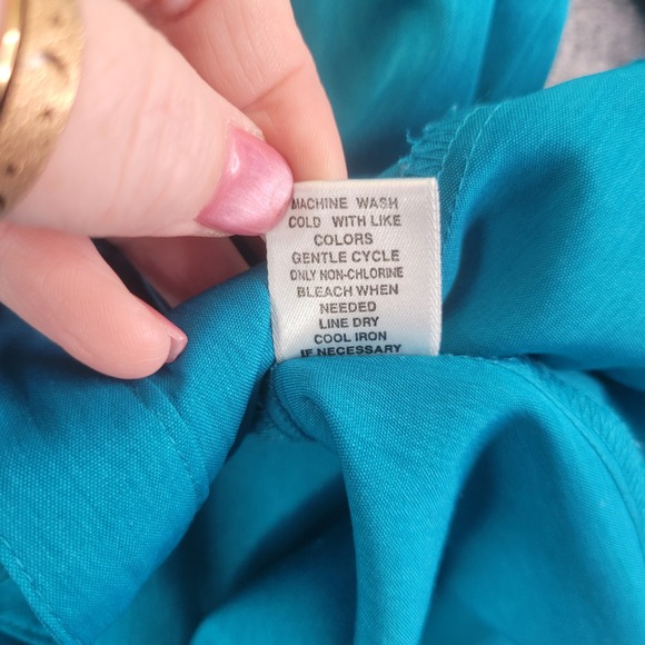 Cato Womens XL Teal Button Front Long Sleeve Career Office Blouse - Picture 7 of 10